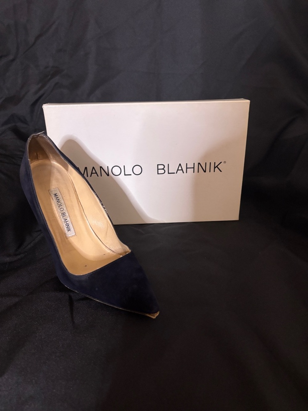 Manolo Blahnik Navy Suede Pointed-Toe Pump